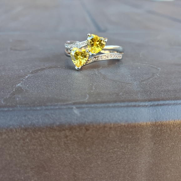 New Double Heart Shaped Citrine Silver Ring. - Picture 6 of 6